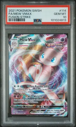 Mew VMAX Full Art Holo Fusion Strike Sword & Shield PSA 10 Pokemon card #114 - Image 1