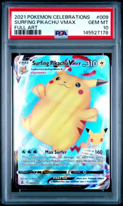 Surfing Pikachu VMAX 009/025 Celebrations Holo PSA 10 Pokemon card - Image 1