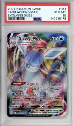 PSA 10 Glaceon VMAX Pokemon SWSH Evolving Skies Holo #041 - Image 1