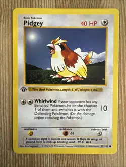 Base Set - 1st Edition Pidgey 57/102 Shadowless Pokemon LP - Image 1
