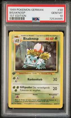 Pokemon Ivysaur (Bisaknosp) 1st Ed Base Set 1999 German PSA 10 GEM MINT 30/102 - Image 1