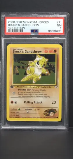 TCG 2000 Pokemon GYM HEROES Non-Holo 1ST Edition Card BROCK'S SANDSHREW 71 PSA 7 - Image 1