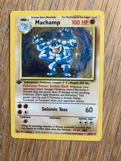 1999 Pokemon Base Set 1st Edition Machamp #8 8/102 Holo Misprint Error Wizards - Image 1