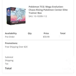 Presale Chaos Rising Pokemon Center ETB Elite Trainer Box Pokemon PRESALE - Image 2