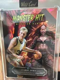 Larry Bird 2025 Wild Card Haunted Hits - MONSTER HIT 1/1 Orannge Cracked Ice - Image 1