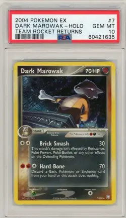 2004 Pokemon Dark Marowak EX Team Rocket Returns Holo Rare #7 PSA 10 Gem Pop 42! - Image 1