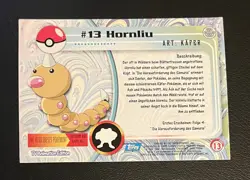 1999 Topps Pokemon Chrome Blue Logo TV Animation Edition Hornliu #13 - Image 2