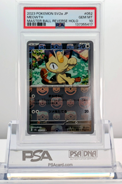 PSA 10 MEOWTH MASTER BALL REVERSE HOLO 052/165 2023 Pokemon Card 151 JP SV2a - Image 1