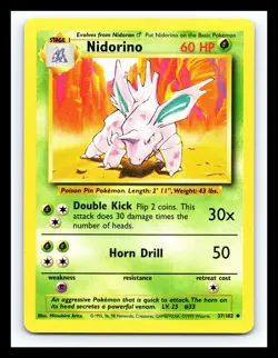 💥 NIDORINO Base Set 1999 Pokemon TCG Non Holo # 37/102 Vintage Card - Image 1