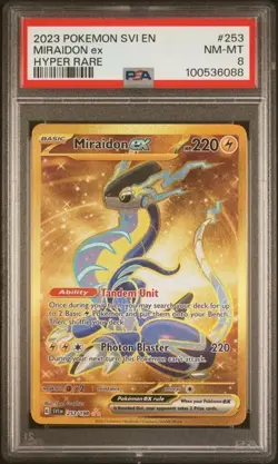PSA 8 - POKEMON EN - SCARLET & VIOLET - 253 MIRAIDON EX - HYPER RARE - Gold - Image 1