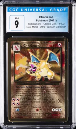 2021 CELEBRATIONS CLASSIC COLL ULTRA-PREM COLL GOLD METAL #4 CHARIZARD CGC 9 - Image 1