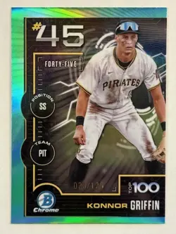 🔥 Konnor Griffin Aqua Refractor # /125 Top 100 #BTP-45 2025 Bowman Chrome RC SN - Image 1