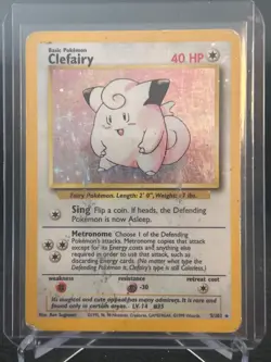 Pokemon Clefairy 5/102 Rare Holo Base Set Card - Scratched Surface - Image 1