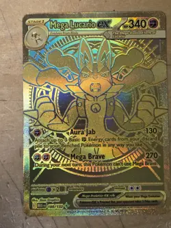 Pokemon TCG Mega Evolution #188/132 Mega Lucario ex Gold Hyper Rare Pack Fresh - Image 1