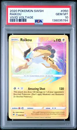 2020 Pokemon Sword & Shield Vivid Voltage #050 Raikou Vivid Voltage PSA 10 - Image 1