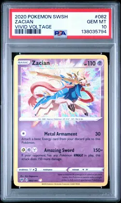 2020 Pokemon Sword & Shield Vivid Voltage #082 Zacian Vivid Voltage PSA 10 - Image 1