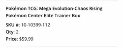 Pokemon Center Chaos Rising Elite Trainer Box ETB CONFIRMED CHECKOUT PRESALE - Image 2