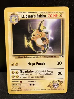 Lt. Surge's Raichu 28/132 Rare Gym Heroes Pokemon Unlimited HP - Image 1