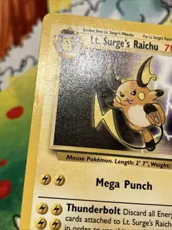 Lt. Surge's Raichu 28/132 Rare Gym Heroes Pokemon Unlimited HP - Image 3