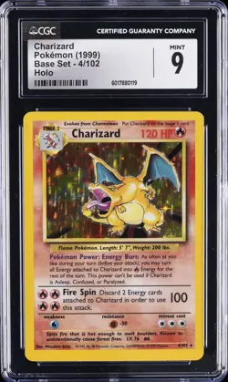 1999 POKEMON BASE SET #4 CHARIZARD HOLO CGC 9 - Image 1