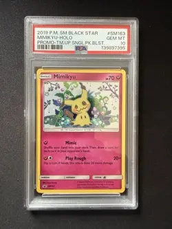 PSA 10 Mimikyu Holo Promo #SM163 2019 Pokemon Black Star Team Up TCG - Image 1