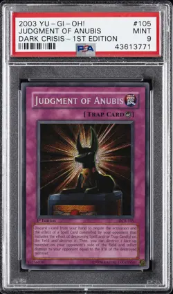 2003 YU-GI-OH! DCR-DARK CRISIS 1ST ED #105 JUDGMENT OF ANUBIS PSA 9 - Image 1