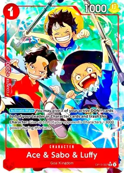 Monkey D. Luffy Ace Sabo RARE PROMO ALTERNATIVE ART OP13-007 ONE PIECE TCG NM - Image 1