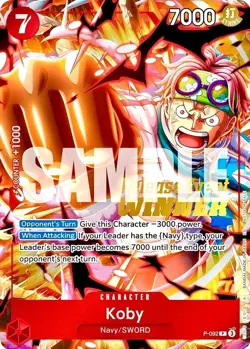 Koby RARE RELEASE EVENT WINNER CHAMPIONSHIP ALT ART P-092 ONE PIECE TCG MINT NM - Image 2