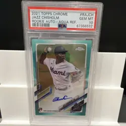 2021 Topps Chrome Jazz Chisholm Aqua Refractor Auto PSA 10 /199 - Image 1