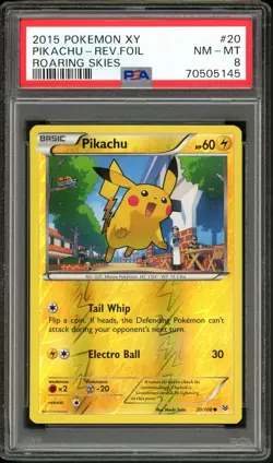PSA 8 NM-MINT Pikachu 20/108 Reverse Foil Roaring Skies Pokemon Card - Image 1
