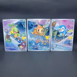 Pokemon First Partner Illustration 3 Card Lot Turtwig 40 Chimchar 41 Piplup... - Image 1