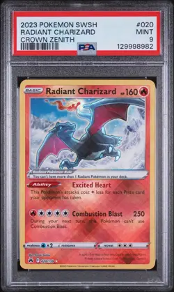 2023 POKEMON SWORD & SHIELD CROWN ZENITH #020 RADIANT CHARIZARD PSA 9 - Image 1