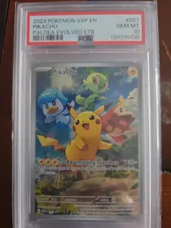 2023 POKEMON SVP EN-SV BLACK STAR PROMO #027 PIKACHU PALDEA EVOLVED ETB PSA 10 - Image 1