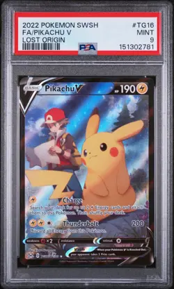 2022 POKEMON SWORD & SHIELD LOST ORIGIN #TG16 FULL ART/PIKACHU V PSA 9 - Image 1