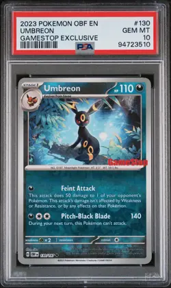 2023 POKEMON OBF EN-OBSIDIAN FLAMES GAMESTOP EXCLUSIVE #130 UMBREON PSA 10 - Image 1