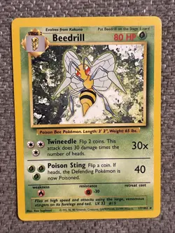 Pokemon TCG Beedrill 17/102 Base Set Unlimited Non-Holo Rare Card NM / LP - Image 1