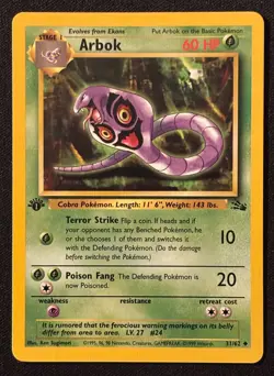 1st Edition Arbok - Fossil - #31/62 - Vintage Pokemon Card 1999 WOTC - Image 1