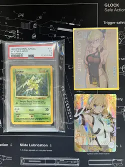 PSA Graded 5 Pokemon Card Scyther Holo 1999 No Jungle Symbol and 2 Waifu Cards - Image 1