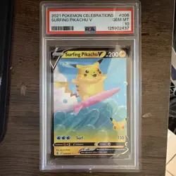 PSA 10 Surfing Pikachu V 008/025 Celebrations Ultra Rare Holo 2021 Pokemon Card - Image 1