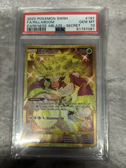 2020 Pokemon Rillaboom Full Art Secret Rare Darkness Ablaze 197 PSA 10 - Image 1