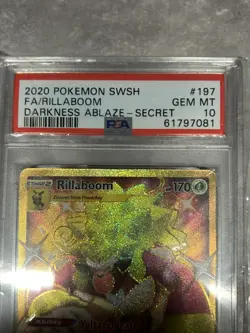 2020 Pokemon Rillaboom Full Art Secret Rare Darkness Ablaze 197 PSA 10 - Image 2