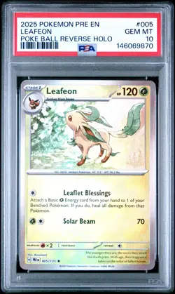 2025 POKEMON PRE EN-PRISMATIC EVOLUTIONS POKE BALL REVERSE HOLO LEAFEON PSA 10 - Image 1