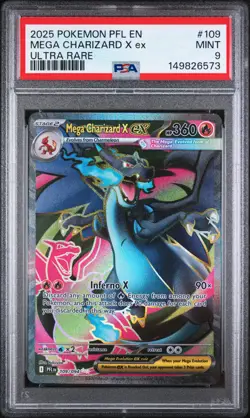 2025 Pokemon Pfl En-Phantasmal Flames #109 Mega Charizard X Ex Ultra Rare PSA 9 - Image 1