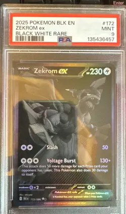 2025 POKEMON BLK EN-BLACK BOLT BLACK WHITE RARE #172 ZEKROM EX PSA 9 - Image 1