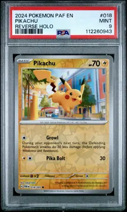 PSA 9 Pokemon TCG 2024 Paldean Fates #018/091 Pikachu Reverse Holo - Image 1