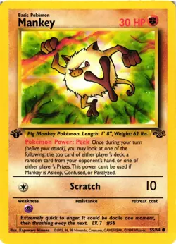 Pokemon TCG Mankey 55/64 Common Jungle 1st Edition LP - Image 1