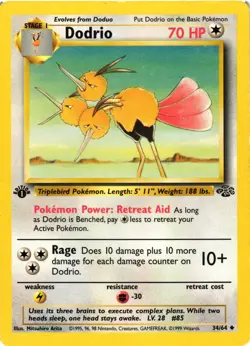 Pokemon TCG Dodrio Jungle 34/64 1st Edition Uncommon MP - Image 1