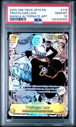 2025 ONE PIECE OP10-ROYAL BLOOD MANGA ALTERNATE ART #119 TRAFALGAR LAW PSA 10 - Image 1