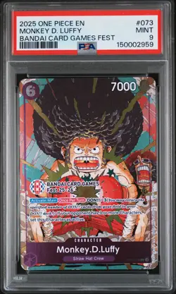 2025 ONE PIECE PROMOS BANDAI CARD GAMES FEST #073 MONKEY D. LUFFY PSA 9 - Image 1