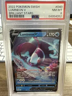 2022 POKEMON SWORD & SHIELD BRILLIANT STARS #040 LUMINEON V PSA 8 - Image 1